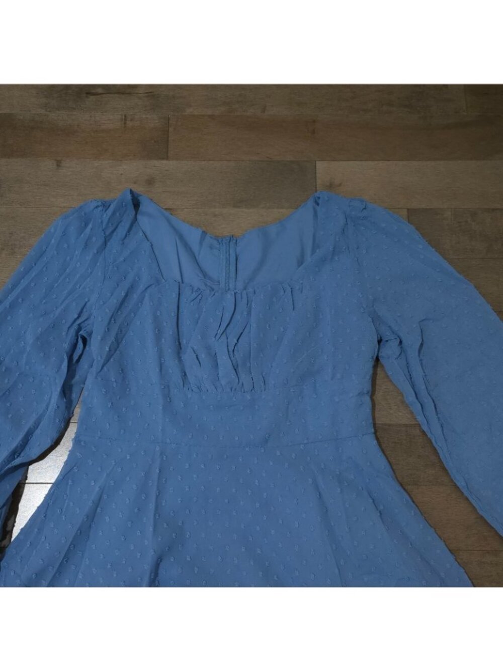 Lyaner Womens Dress Sz L Blue Long Sleeve Cinched Waist Flowy Knee Length - Picture 4 of 12